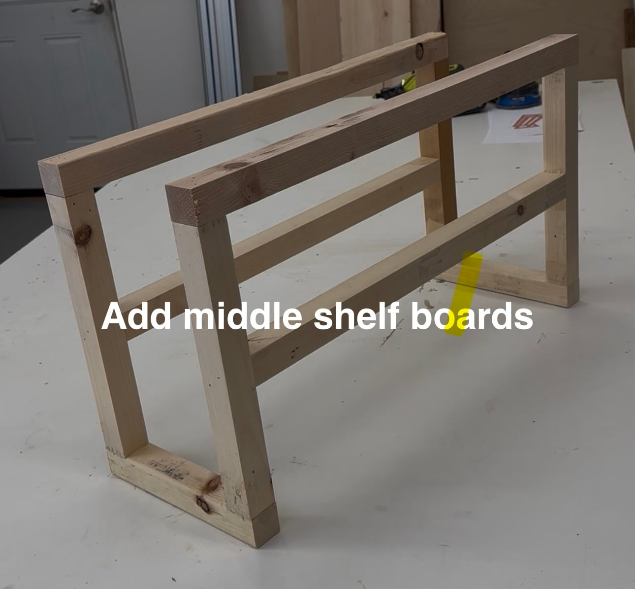 Adding the middle shoe rails to the double 2x2 shoe rack